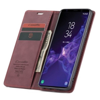 Samsung Galaxy S9 (G960) CaseMe Retro solīds atvēramais ādas bordo maciņš - maks | Vacins.lv