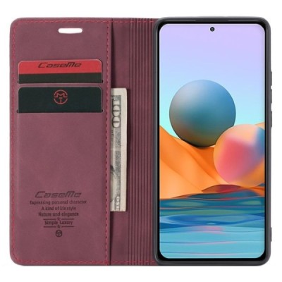 Xiaomi Redmi Note 10 Pro CaseMe Retro solīds atvēramais ādas bordo maciņš - maks | Vacins.lv