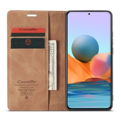 Xiaomi Redmi Note 10 Pro CaseMe Retro solidus atverčiamas šviesiai rudas odinis dėklas - knygutė | Priedai.lt
