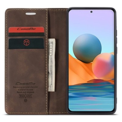 Xiaomi Redmi Note 10 Pro CaseMe Retro solidus atverčiamas tamsiai rudas odinis dėklas - knygutė | Priedai.lt