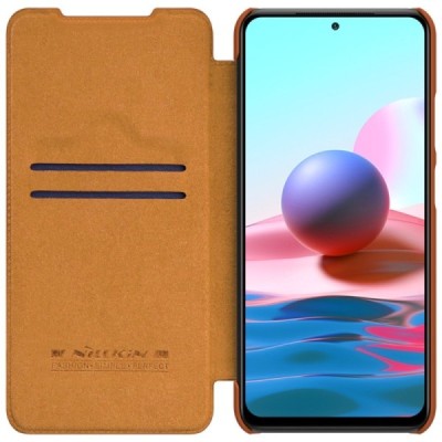 Xiaomi Redmi Note 10 4G (Note 10s, Poco M5s) prabangus Nillkin Qin serijos rudas odinis atverčiamas dėklas - knygutė | Priedai.l