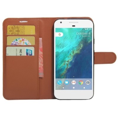 Google Pixel atvēramais ādas brūns Litchi maciņš (maks) | Vacins.lv