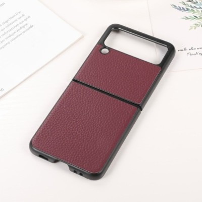Samsung Galaxy Z Flip3 (F711) Deluxe Leather bordo ādas plastika apvalks | Vacins.lv