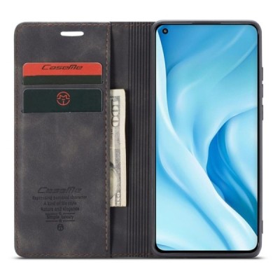 Xiaomi Mi 11 Lite CaseMe Retro solīds atvēramais ādas melns maciņš - maks | Vacins.lv