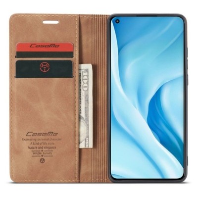 Xiaomi Mi 11 Lite CaseMe Retro solīds atvēramais ādas brūns maciņš - maks | Vacins.lv