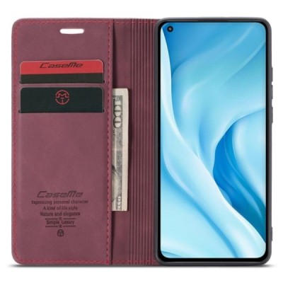 Xiaomi Mi 11 Lite CaseMe Retro solīds atvēramais ādas bordo maciņš - maks | Vacins.lv