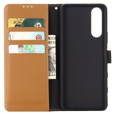 Sony Xperia 10 III atvēramais ādas gaiši brūns retro maciņš (maks) | Vacins.lv