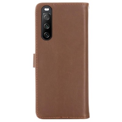 Sony Xperia 10 III atvēramais ādas tumši brūns retro maciņš (maks) | Vacins.lv