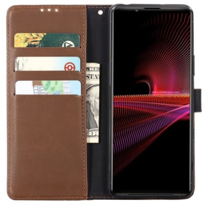 Sony Xperia 10 III atvēramais ādas tumši brūns retro maciņš (maks) | Vacins.lv