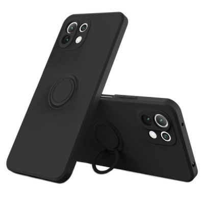 Xiaomi Mi 11 Lite Kickstand Shell cieta silikona (TPU) melns apvalks | vacins.lv