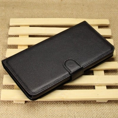 HTC Desire 816 atvēramais melns ādas Litchi futrālis - maciņš / Vacins.lv