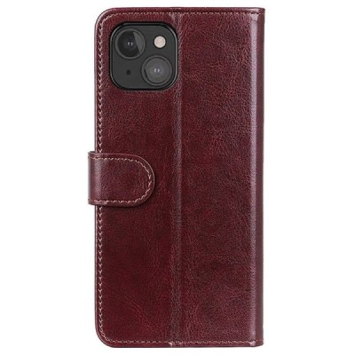 Apple iPhone 13 Mini atverčiamas rudas odinis dėklas, knygutė - piniginė | Priedai.lt