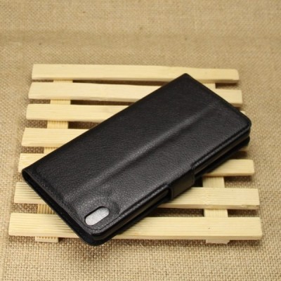 HTC Desire 816 atverčiamas juodas odinis dėklas - piniginė / Priedai.lt