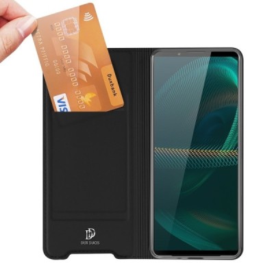 Sony Xperia 5 III „Dux Ducis“ Skin sērijas melns ādas atvērams maciņš | Vacins.lv