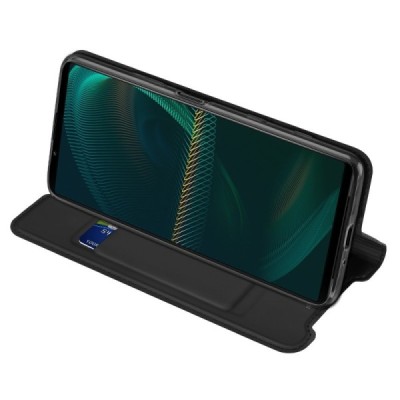 Sony Xperia 5 III „Dux Ducis“ Skin sērijas melns ādas atvērams maciņš | Vacins.lv