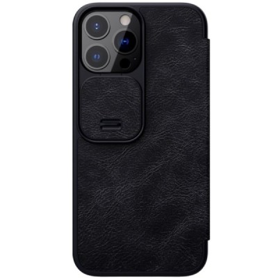 Greznais „Nillkin“ Qin Pro sērijas ādas atvērams melns Apple iPhone 13 Pro maciņš | Vacins.lv