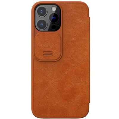 Greznais „Nillkin“ Qin Pro sērijas ādas atvērams brūns Apple iPhone 13 Pro maciņš | Vacins.lv