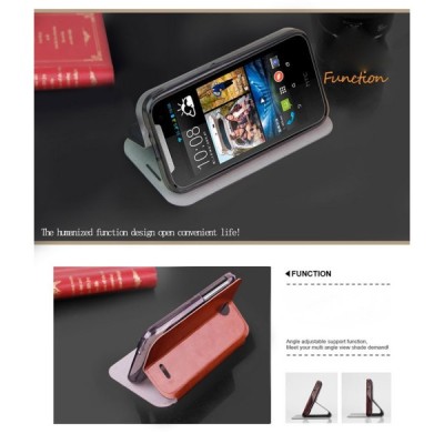„Mofi“ Leather serijos HTC Desire 310 rudas odinis atverčiamas dėklas / Priedai.lt