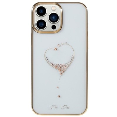 Apple iPhone 13 Pro Max elegants Kingxbar Crystal Love Swarovski dzidrs (caurspīdīgs) zelta plastmasas apvalks ar kristāliem | V