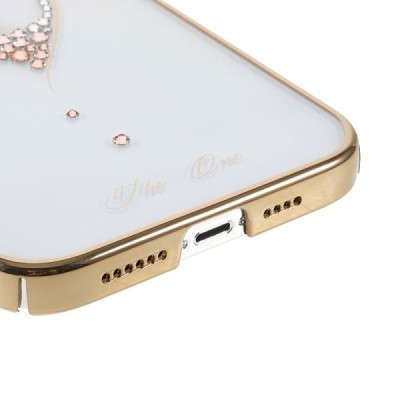 Apple iPhone 13 Pro Kingxbar Crystal Love Swarovski plastikinis skaidrus permatomas auksinis dėklas su kristalais | Priedai.lt