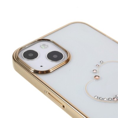 Apple iPhone 13 elegants Kingxbar Crystal Love Swarovski dzidrs (caurspīdīgs) zelta plastmasas apvalks ar kristāliem | Vacins.lv