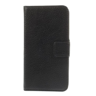 HTC Desire 310 atvēramais melns ādas Litchi futrālis - maciņš / Vacins.lv