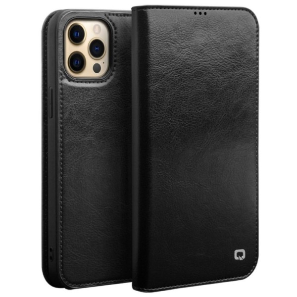 „QIALINO“ atvēramais ādas maciņš - melns (iPhone 13 Pro Max)