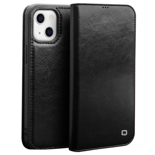 „QIALINO“ atvēramais ādas maciņš - melns (iPhone 13)