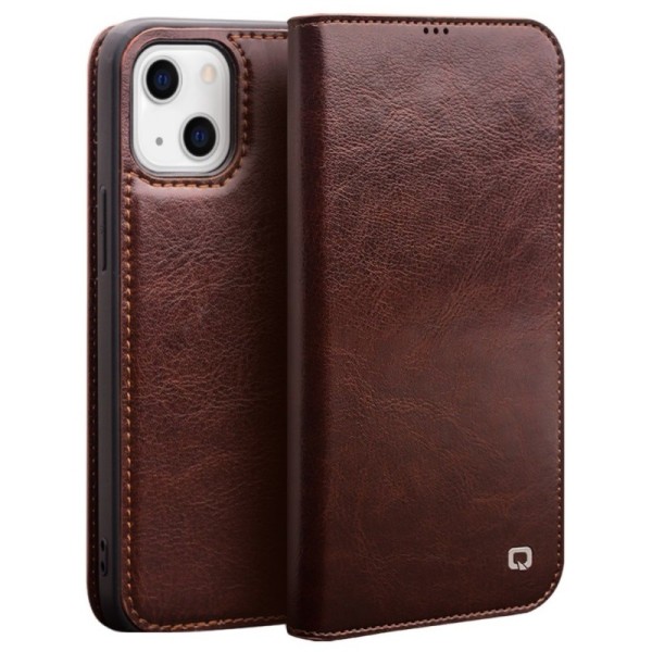 „QIALINO“ atvēramais ādas maciņš - brūns (iPhone 13)