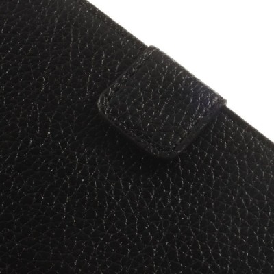 HTC Desire 310 atvēramais melns ādas Litchi futrālis - maciņš / Vacins.lv