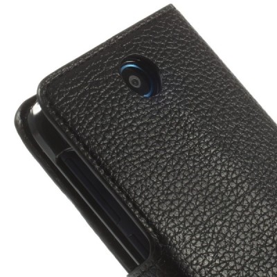 HTC Desire 310 atvēramais melns ādas Litchi futrālis - maciņš / Vacins.lv