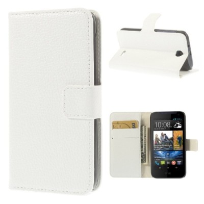 HTC Desire 310 atvēramais balts ādas Litchi futrālis - maciņš / Vacins.lv