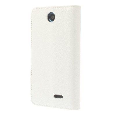 HTC Desire 310 atvēramais balts ādas Litchi futrālis - maciņš / Vacins.lv