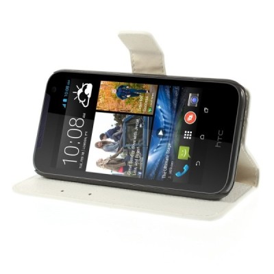 HTC Desire 310 atvēramais balts ādas Litchi futrālis - maciņš / Vacins.lv