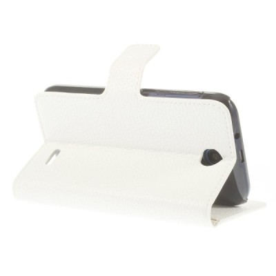 HTC Desire 310 atvēramais balts ādas Litchi futrālis - maciņš / Vacins.lv