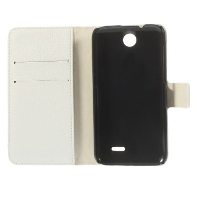 HTC Desire 310 atvēramais balts ādas Litchi futrālis - maciņš / Vacins.lv