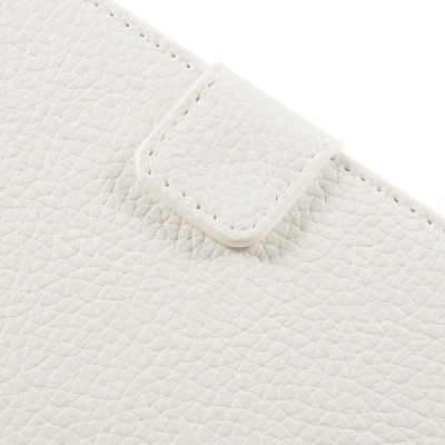 HTC Desire 310 atvēramais balts ādas Litchi futrālis - maciņš / Vacins.lv