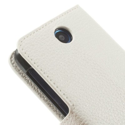 HTC Desire 310 atvēramais balts ādas Litchi futrālis - maciņš / Vacins.lv
