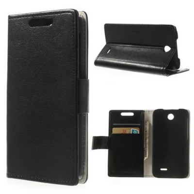 HTC Desire 310 atverčiamas juodas odinis dėklas su magnetu - piniginė / Priedai.lt