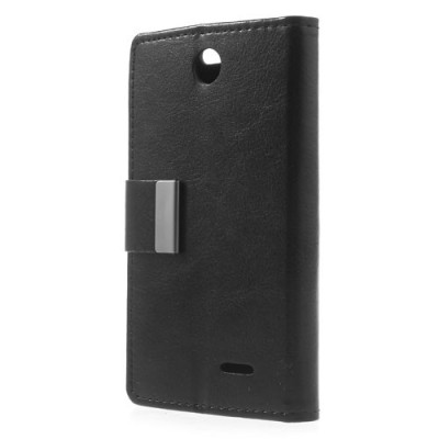 HTC Desire 310 atvēramais melns ādas maciņš / Vacins.lv