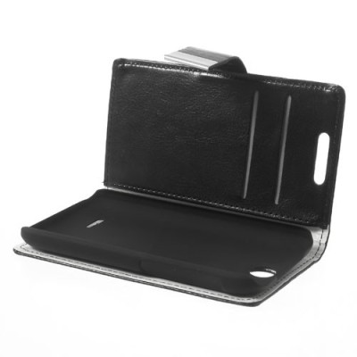 HTC Desire 310 atvēramais melns ādas maciņš / Vacins.lv