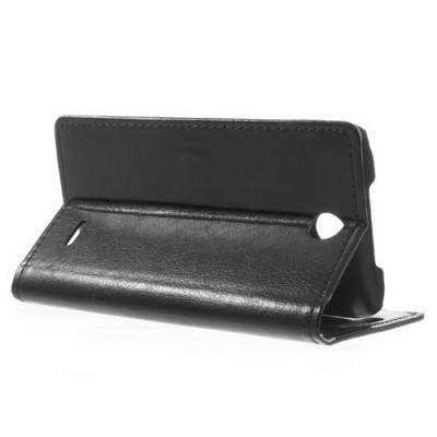 HTC Desire 310 atvēramais melns ādas maciņš / Vacins.lv