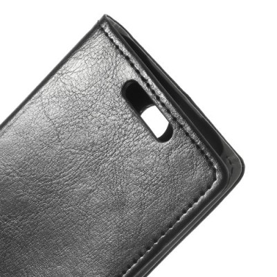 HTC Desire 310 atvēramais melns ādas maciņš / Vacins.lv