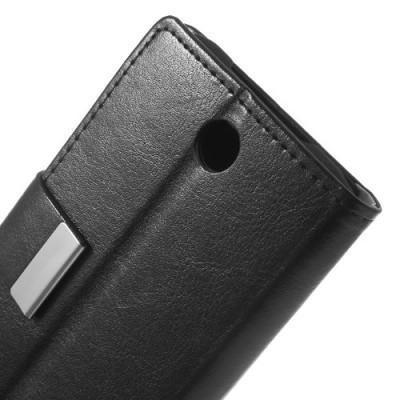 HTC Desire 310 atvēramais melns ādas maciņš / Vacins.lv