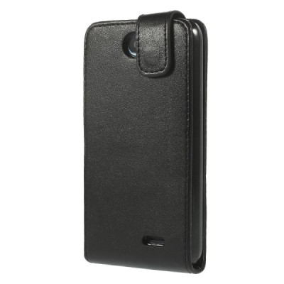 HTC Desire 310 klasisks ādas vertikāli atvēramais melns futrālis / Vacins.lv