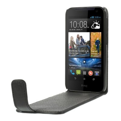 HTC Desire 310 klasisks ādas vertikāli atvēramais melns futrālis / Vacins.lv