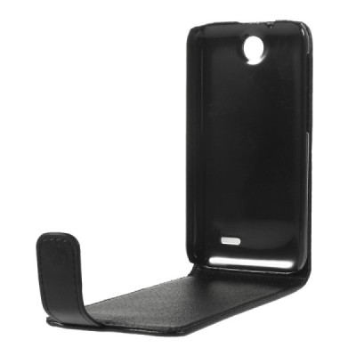 HTC Desire 310 klasisks ādas vertikāli atvēramais melns futrālis / Vacins.lv