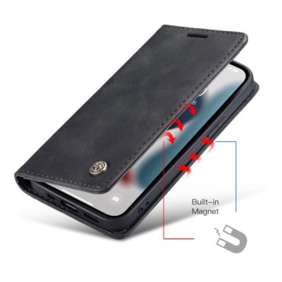 Apple iPhone 13 Pro Max CaseMe Retro solīds atvēramais ādas melns maciņš - maks | Vacins.lv