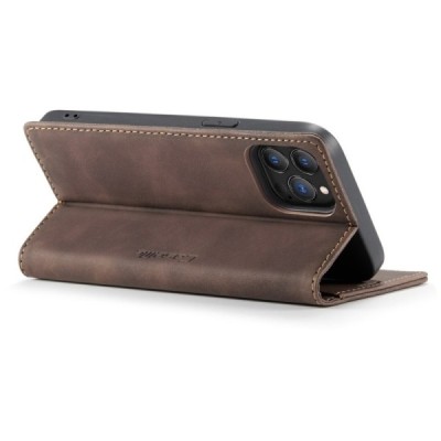 Apple iPhone 13 Pro Max CaseMe Retro solīds atvēramais ādas tumši brūns maciņš - maks | Vacins.lv