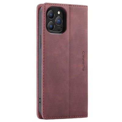 Apple iPhone 13 Pro Max CaseMe Retro solidus atverčiamas bordo odinis dėklas - knygutė | Priedai.lt